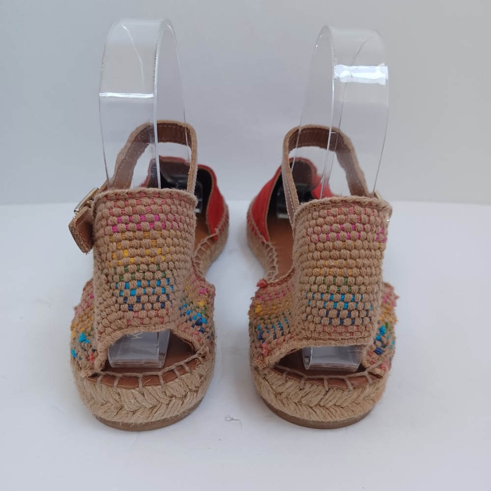 Kurt Geiger London Red Suede Espadrille Flats Ankle Strap Multi Woven Heel US 9 - Picture 5 of 14